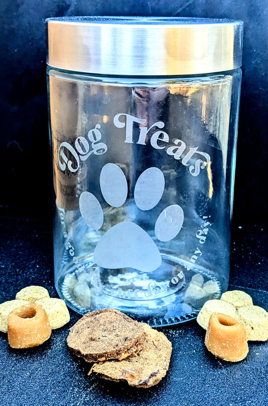 For Any Day Glass Etched Dog Treat Container