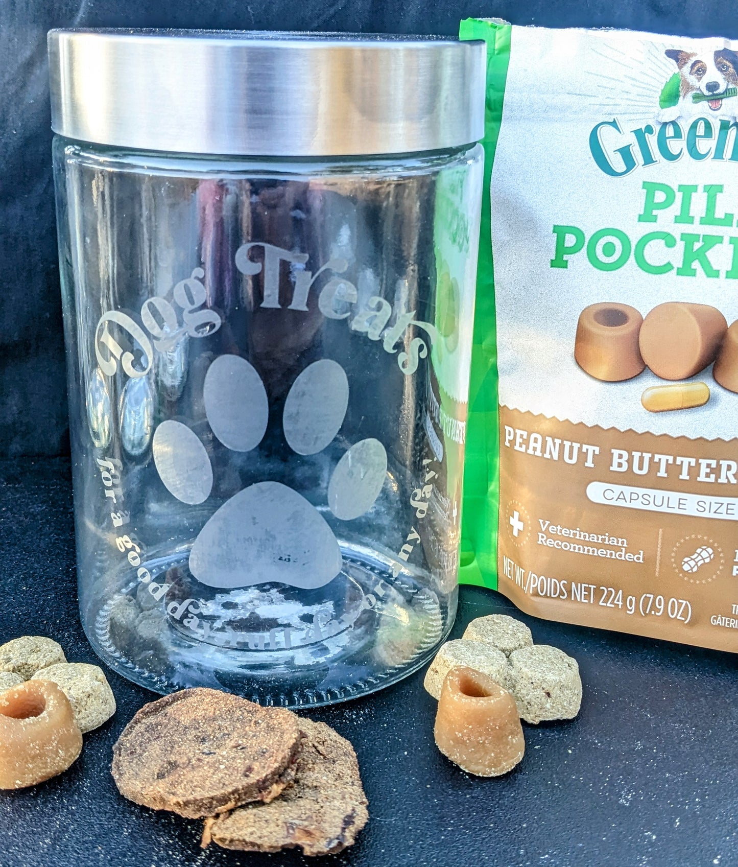 For Any Day Glass Etched Dog Treat Container